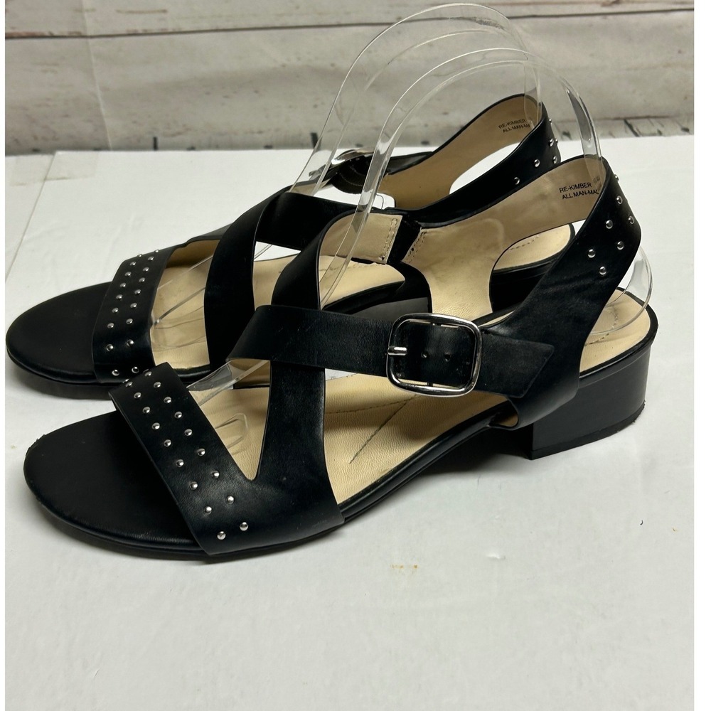 Relativity Black Studded Sandals Women 9.5 Strappy Low Block Heel‎ Summer